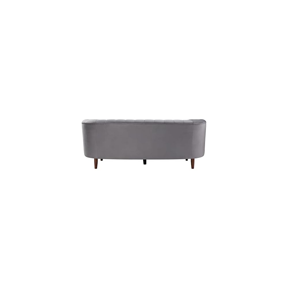 Luxury Modern Velvet Fabric Upholstered Deep Channel Tufting Armchair Loveseat Couch with Wood Leg for Home Office Living Room Bedroom Apartment (Olive Yellow Velvet Armchair) (Gray Velvet Couch)