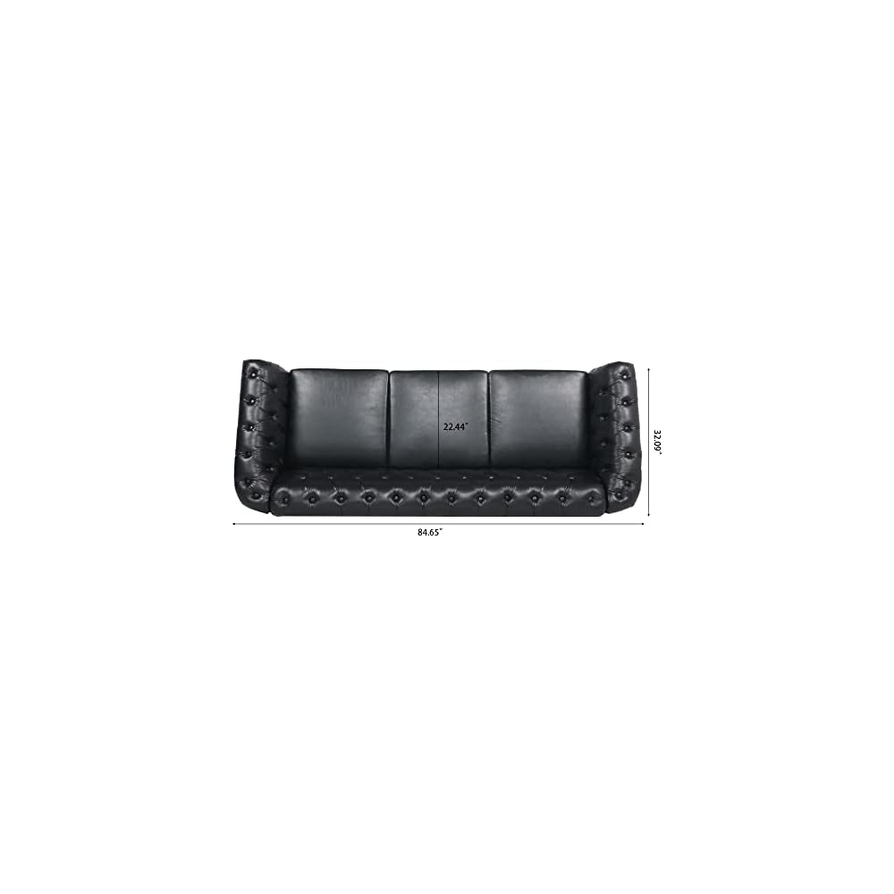 Chesterfield PU Leather Sofa, Upholstered PU Sofa with Tufted Back, Classic 3 Seater Leather Couch Rolled Arm for Living Room Office, Black