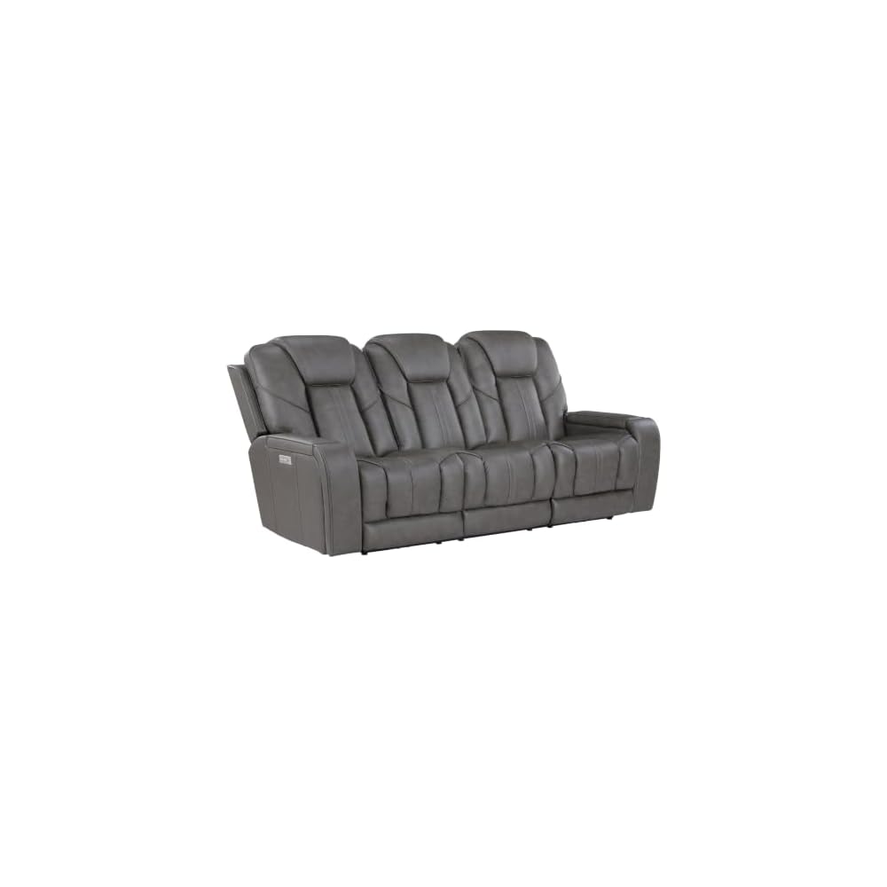 Steve Silver Daniel Triple Power Leather Theater Sofa in Gray