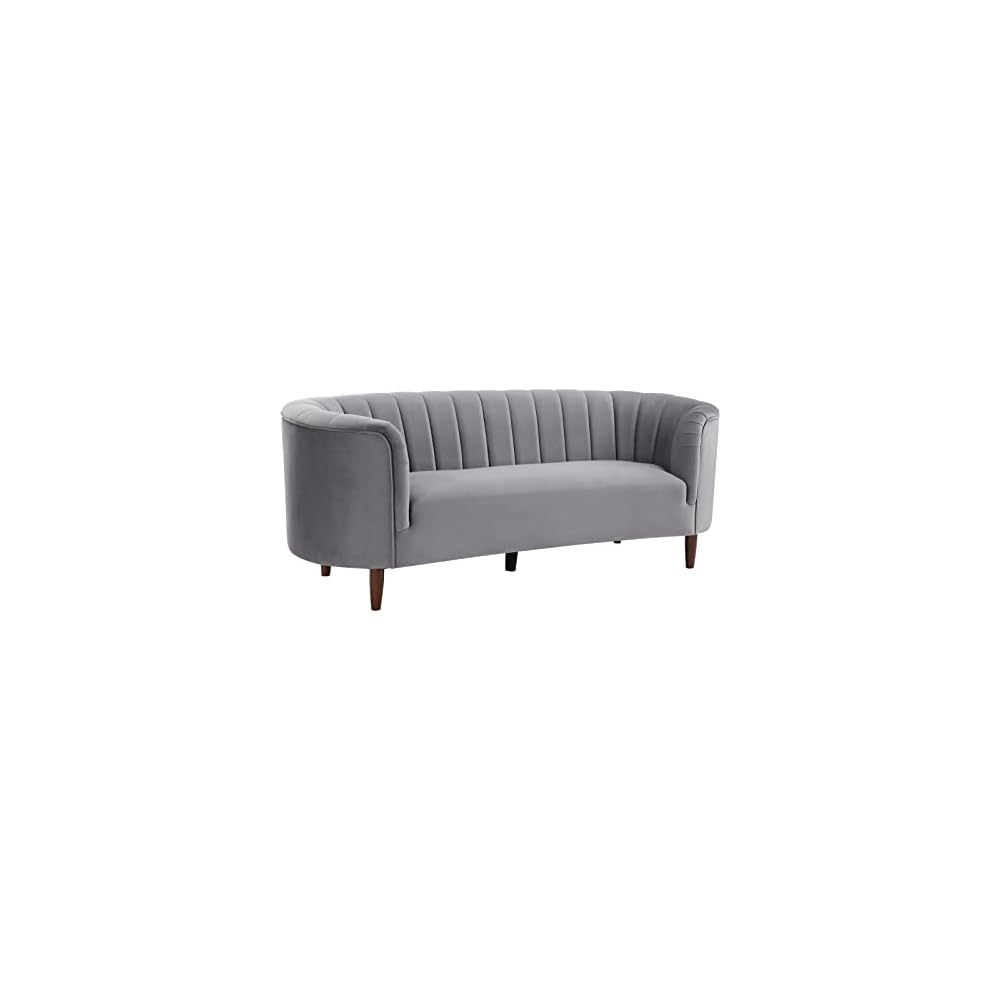 Luxury Modern Velvet Fabric Upholstered Deep Channel Tufting Armchair Loveseat Couch with Wood Leg for Home Office Living Room Bedroom Apartment (Olive Yellow Velvet Armchair) (Gray Velvet Couch)