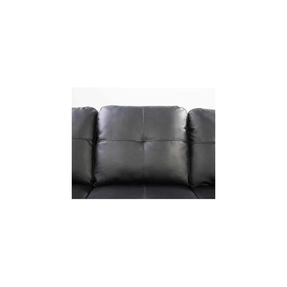 HomeStock Sophisticated Simplicity Sectional Sofa with Ottoman, Living Room Set, Left Facing Chaise, 2 Cup Holders, 2 Throw Pillows, Tufted Back and Seat - 99.5" D x 67" W x 32" H Black