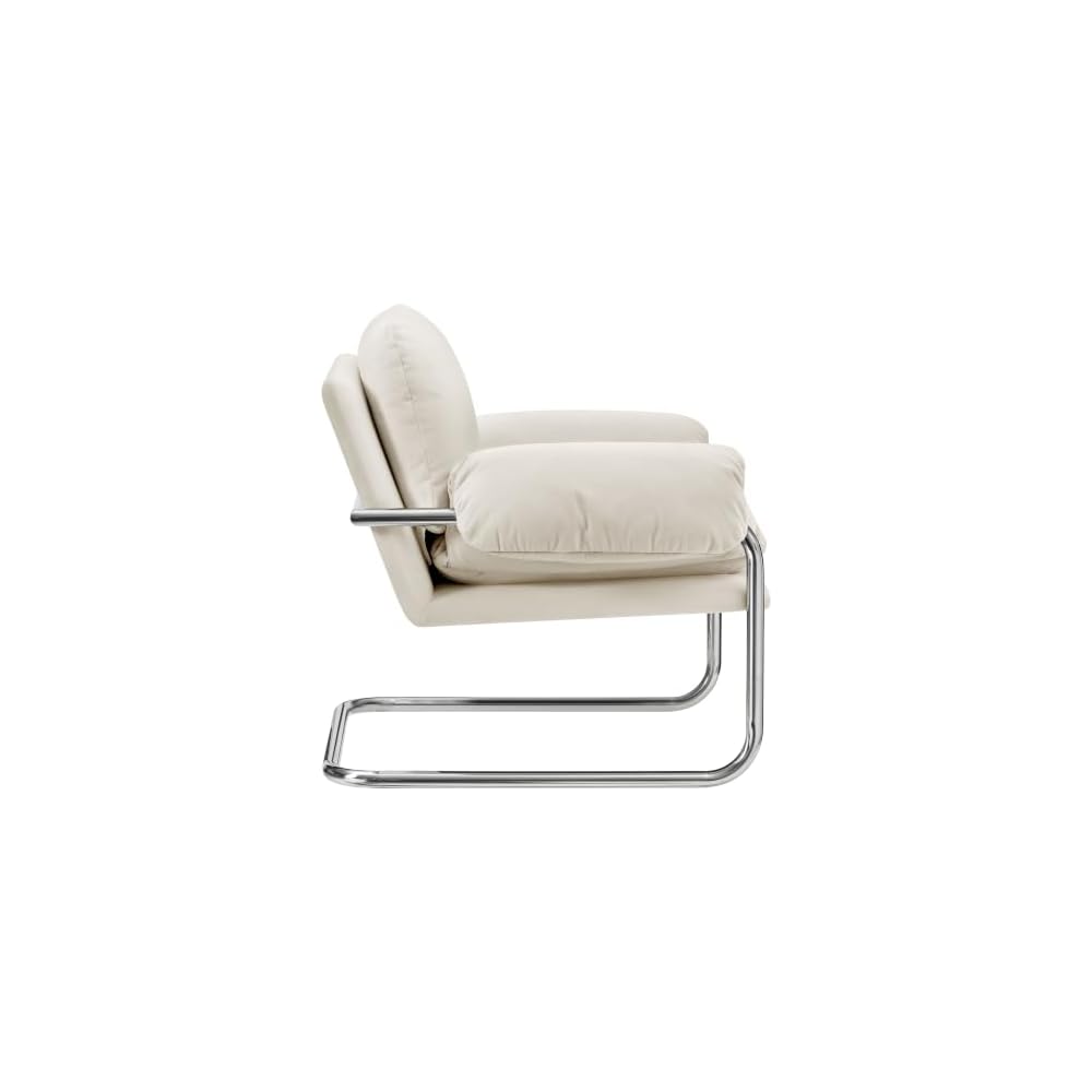 Modway Ansel Performance Velvet Accent Chair in Alabaster - Stain-Resistant Velvet Lounge Chair for Living Room, Bedroom - Corner Reading Chair with Arms and Removable Cushions