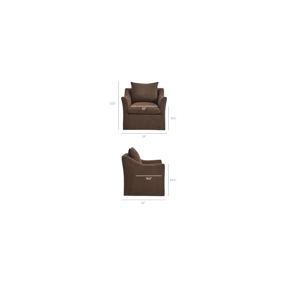 Modway Somerset Modern Slipcovered Linen Blend Accent Chair in Cocoa – Deep Seat Upholstered Armchair with Sloped Arms – Contemporary Fabric Living Room Chair