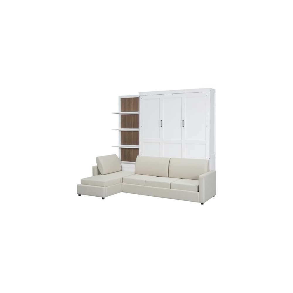 Harper & Bright Designs Queen Murphy Bed with Sofa and Shelves, White