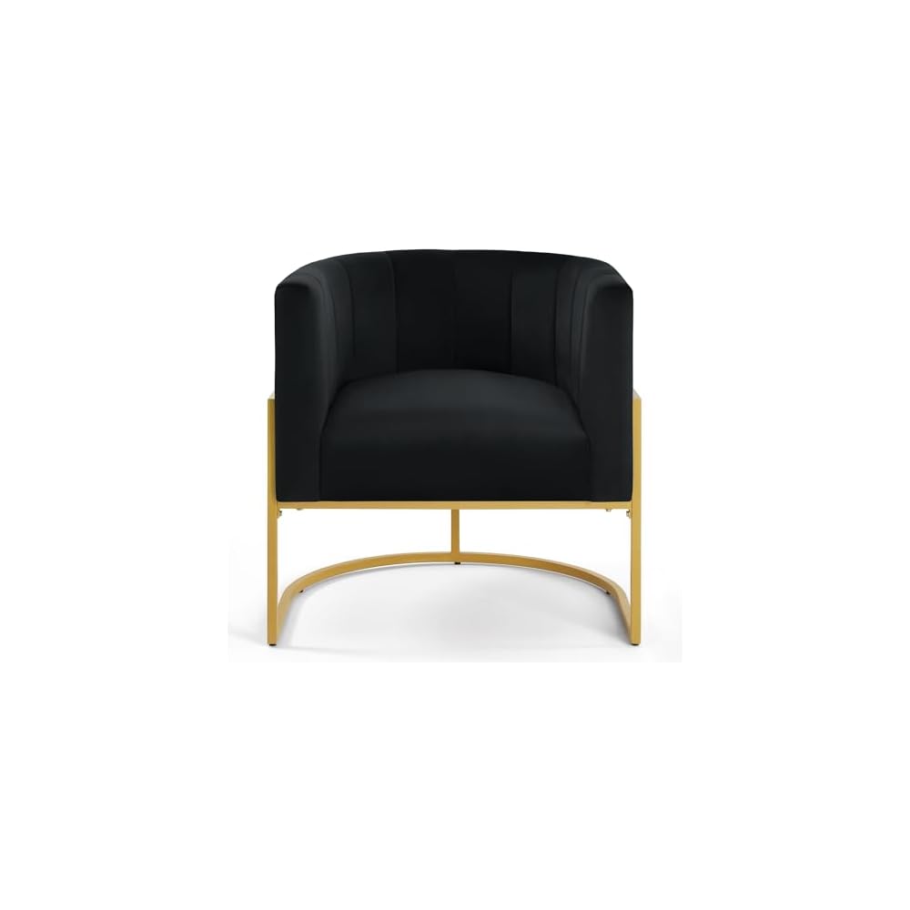 Curve Backrest Mid-Century Leisure Chair, Upholstered Velvet Accent Chair With U-Shaped Golden Metal Base, Velvet Single Sofa Chair For Living Room,Office,28.25"L x 25.75"W x 30"H (black)