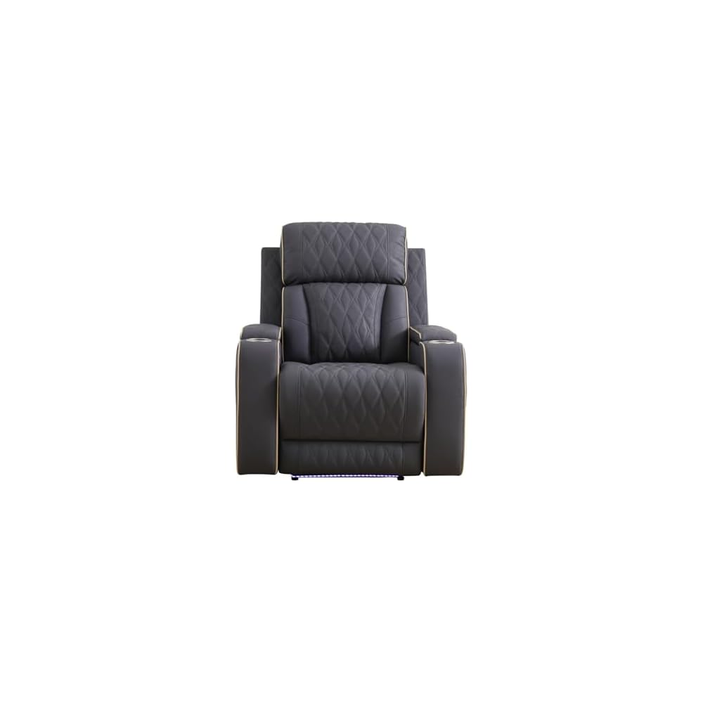 Blueish Grey Sanded Leather Living Room Intelligent Recliner Chair Backrest Can Tilt Back to 110°-115° Ambient LED Light Whichcan Ease Your Tiredness