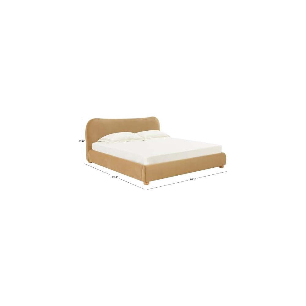 SAFAVIEH Couture Collection Beccarose Light Brown/Walnut Velvet Queen Size Bed