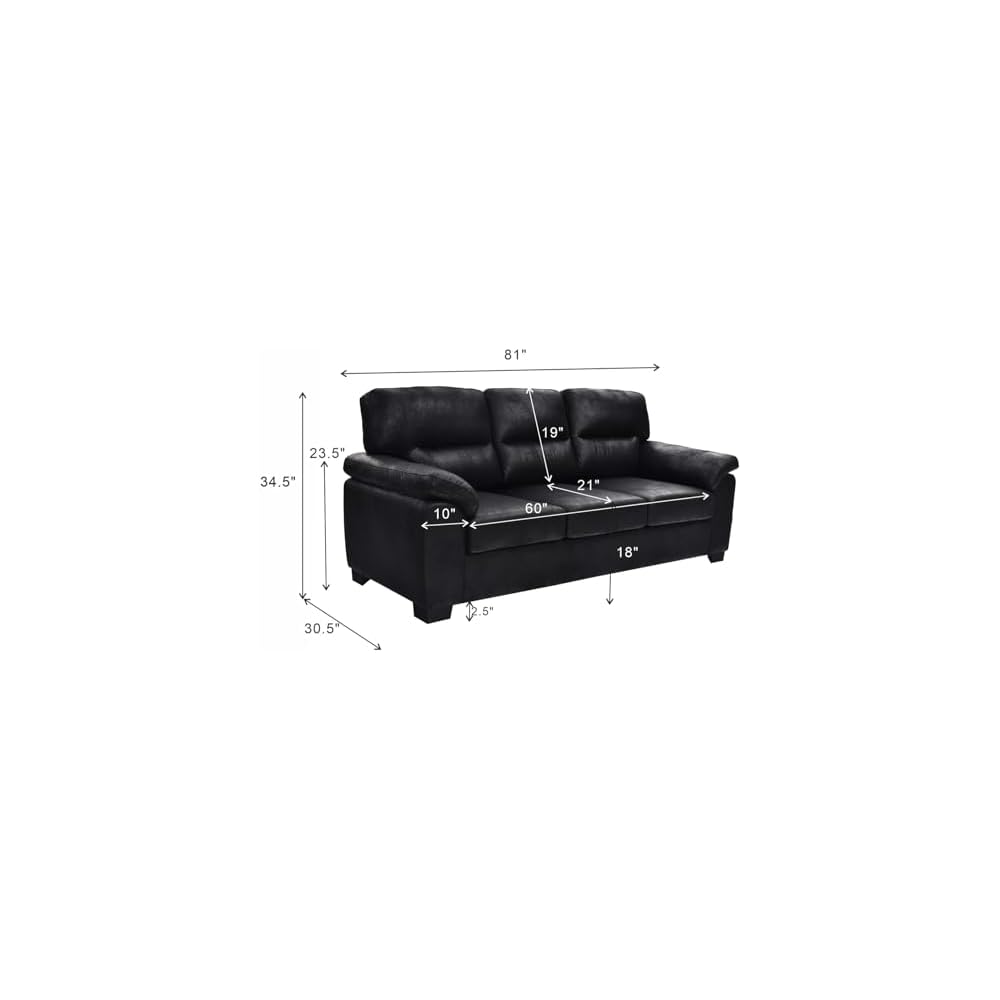81" 3 Seater Sofa, Tech Breathable Faux Leather Tufted Couch with Wide Armrests for Living Room, Apartment, Office (Black)