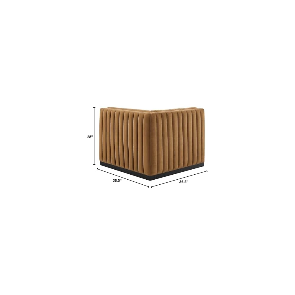Modway Conjure Channel Tufted Upholstered Performance Velvet Sectional Sofa Left Corner Chair in Black Cognac