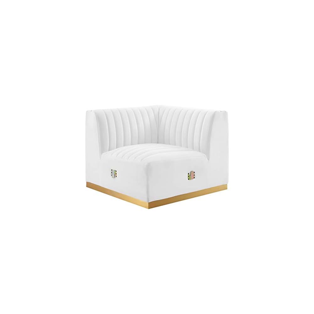 Modway Conjure Channel Tufted Upholstered Performance Velvet Sectional Sofa Left Corner Chair in Black Cognac