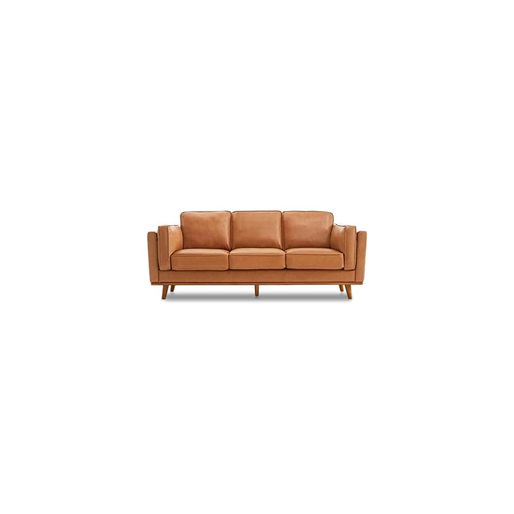 Valencia Artisan Full Leather Sofa 88” - Pure Full Italian Nappa Leather Couch for Living Room Furniture, Solid Wood Accent, Ultimate Comfort, Cognac Tan