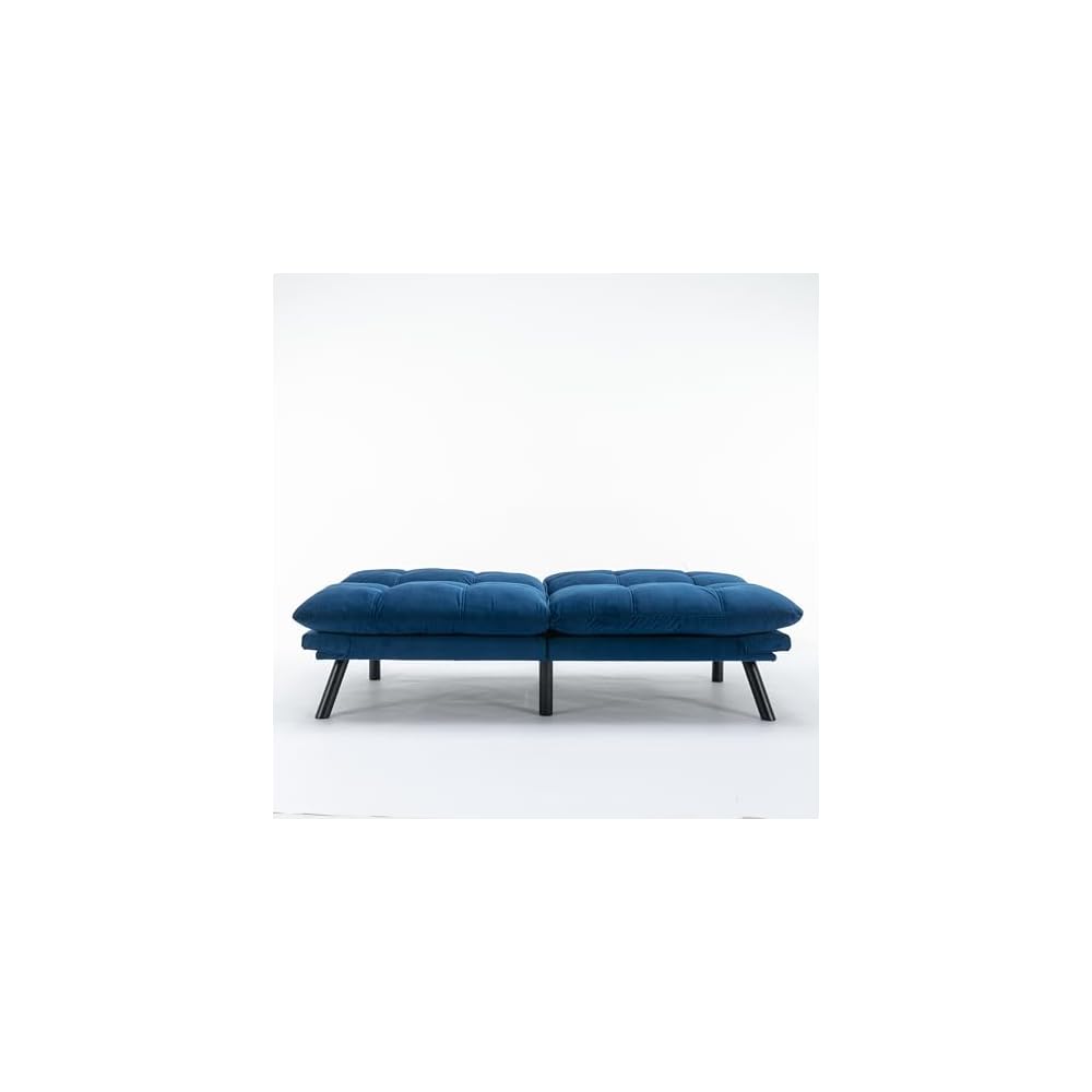 Modern Leather Convertible Folding Futon Couch Sofa Bed with Adjustable Armrest and Backrest, Couch Double Loveseat Sofa for Compact Living Space,Dorm,Game Studio,Apartment,Bedroom (Navy Blue)