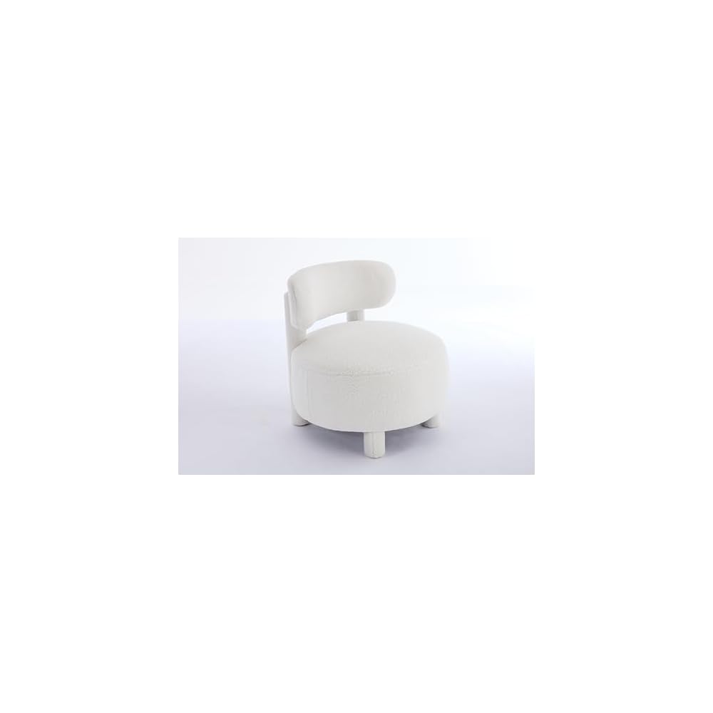 Teddy Fabric armless Accent Chair with Curved backrest and Solid Wooden Legs upholstered Chair Slipper Side Chair for Primary Living Space Bedroom Vanity Room or Reading Room