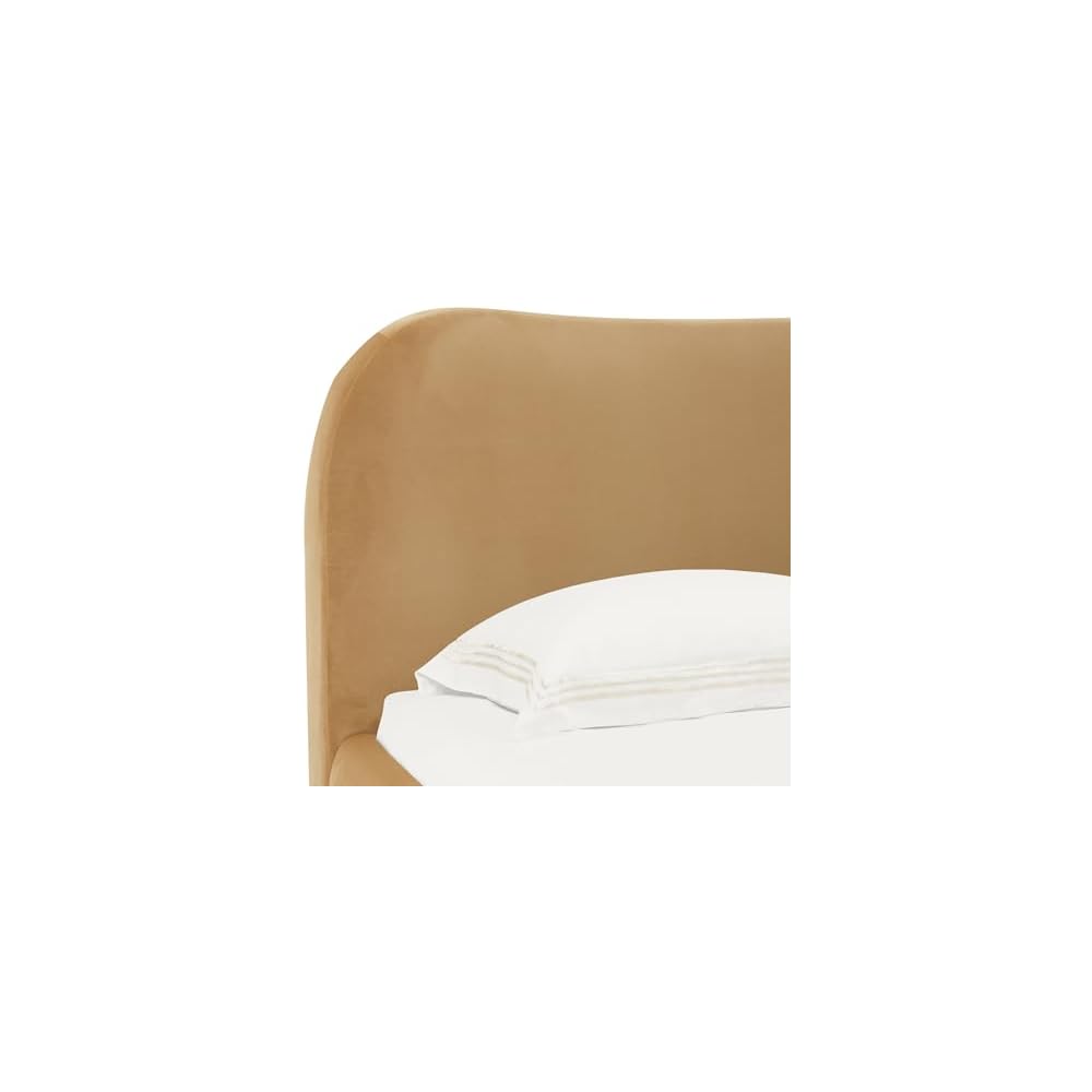 SAFAVIEH Couture Collection Beccarose Light Brown/Walnut Velvet Queen Size Bed