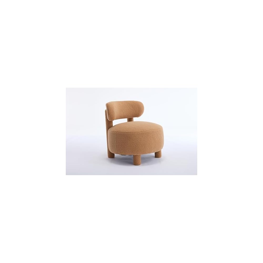 Teddy Fabric armless Accent Chair with Curved backrest and Solid Wooden Legs upholstered Chair Slipper Side Chair for Primary Living Space Bedroom Vanity Room or Reading Room
