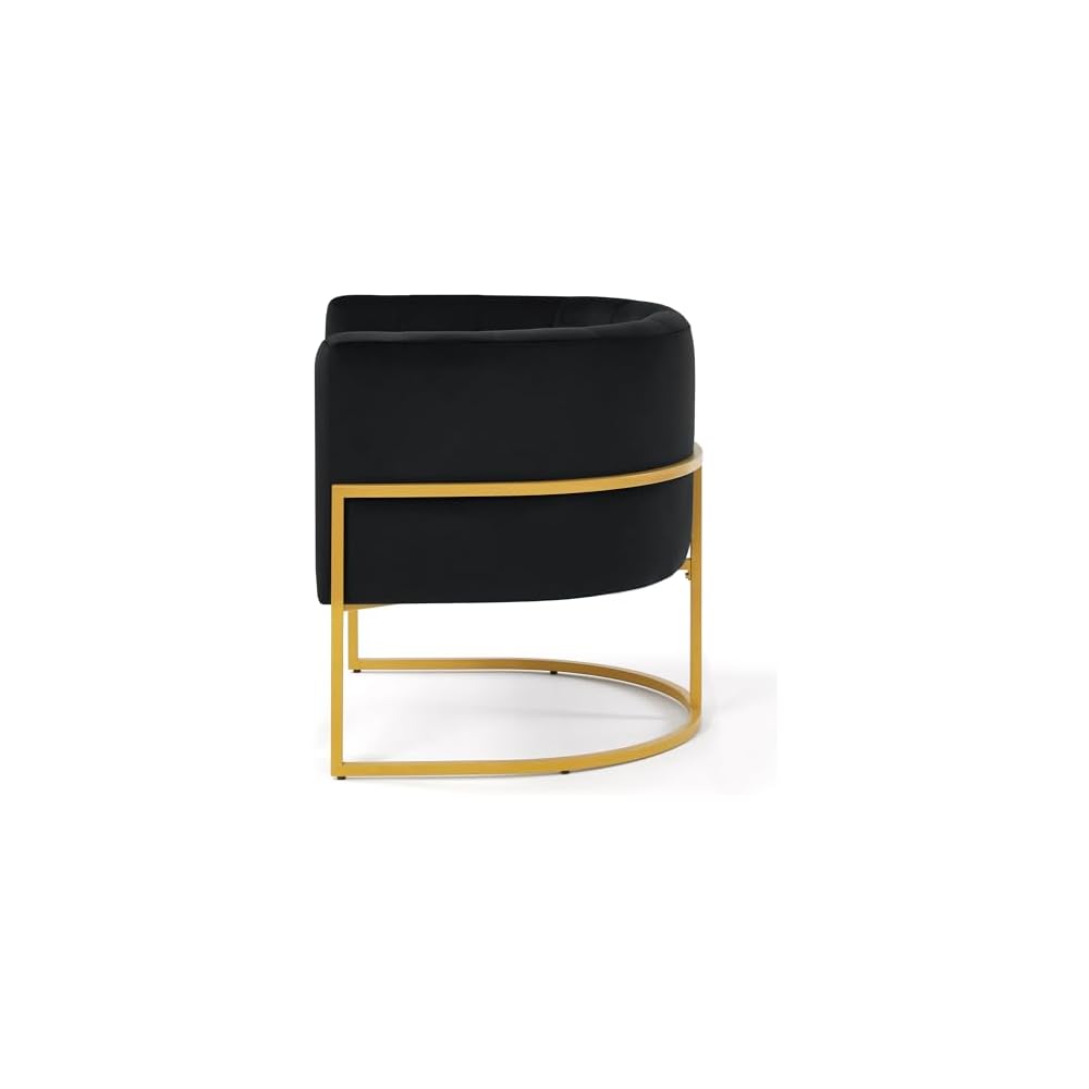 Curve Backrest Mid-Century Leisure Chair, Upholstered Velvet Accent Chair With U-Shaped Golden Metal Base, Velvet Single Sofa Chair For Living Room,Office,28.25"L x 25.75"W x 30"H (black)