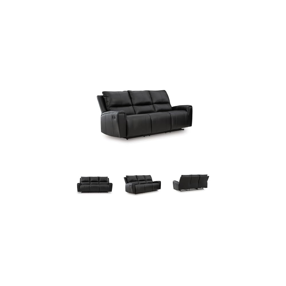Signature Design by Ashley Glassmere 3-Seat Leather Reclining Sofa, Black