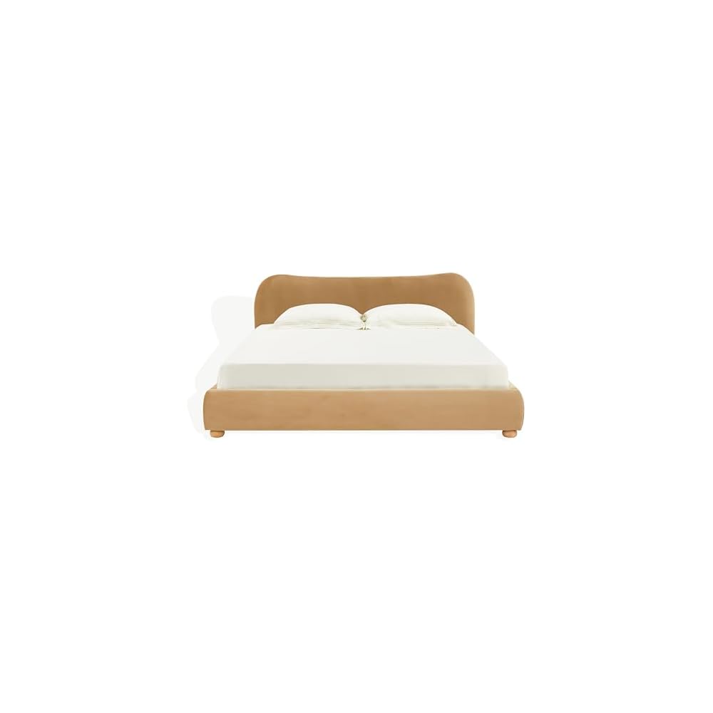 SAFAVIEH Couture Collection Beccarose Light Brown/Walnut Velvet Queen Size Bed