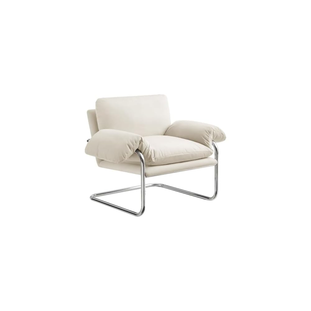 Modway Ansel Performance Velvet Accent Chair in Alabaster - Stain-Resistant Velvet Lounge Chair for Living Room, Bedroom - Corner Reading Chair with Arms and Removable Cushions