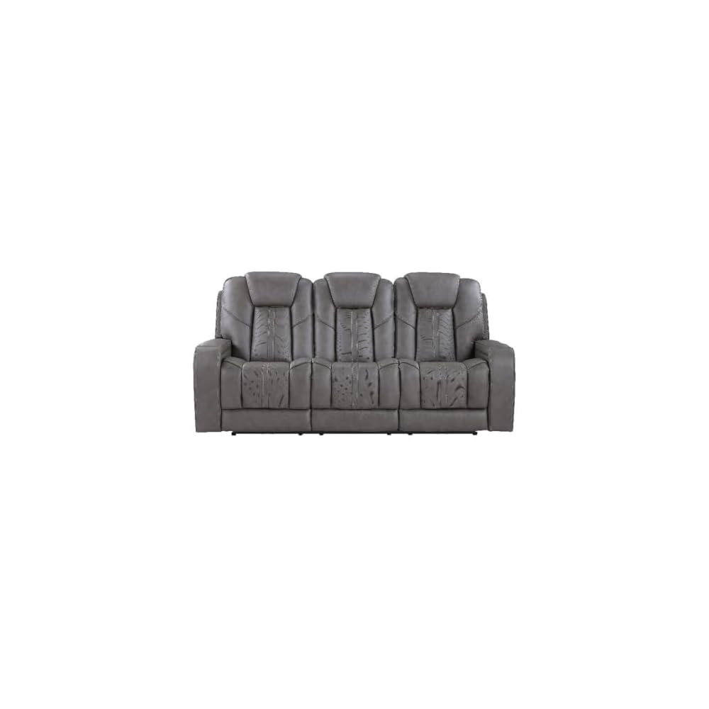 Steve Silver Daniel Triple Power Leather Theater Sofa in Gray