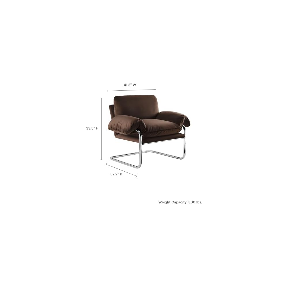 Modway Ansel Performance Velvet Accent Chair in Chocolate Brown - Stain-Resistant Velvet Lounge Chair for Living Room, Bedroom - Corner Reading Chair with Arms and Removable Cushions