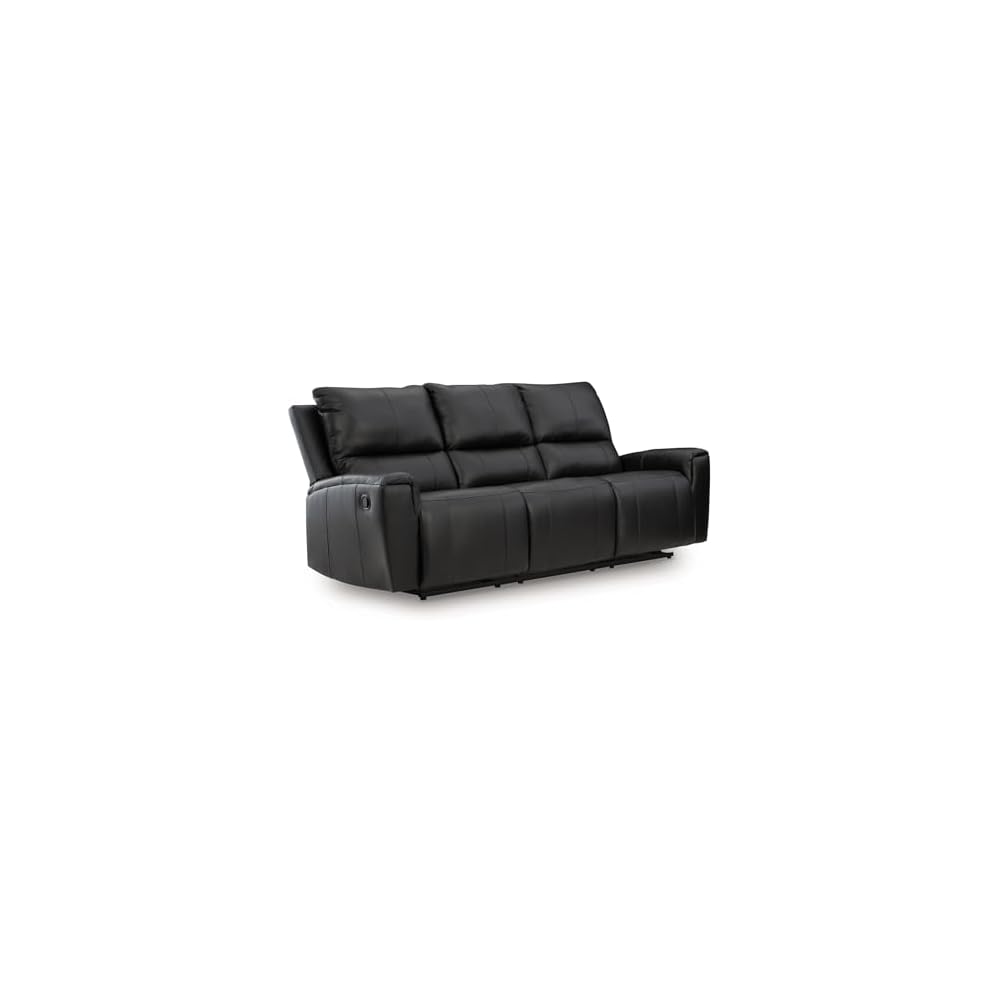Signature Design by Ashley Glassmere 3-Seat Leather Reclining Sofa, Black