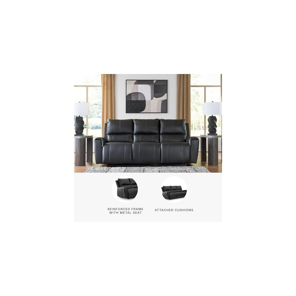 Signature Design by Ashley Glassmere 3-Seat Leather Reclining Sofa, Black
