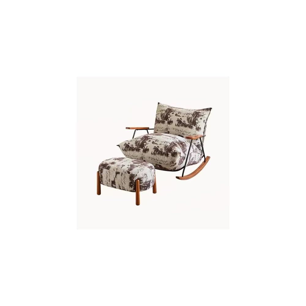 LSLYTQ Retro W Large Seat Bag Rocking Chair, Reclin, Adult Rockchairs, Backrest Chair W Footstool, Reading Chair, Deck Chair, Bedroom Living Room Balcony Trace Sun Loung,H