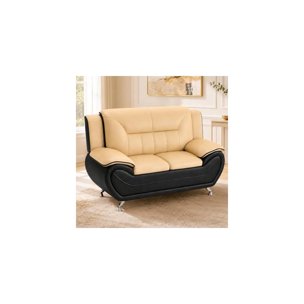 Faux Leather Loveseat Couch, Camel 2 Seater Sofa for Small Spaces (Camel)
