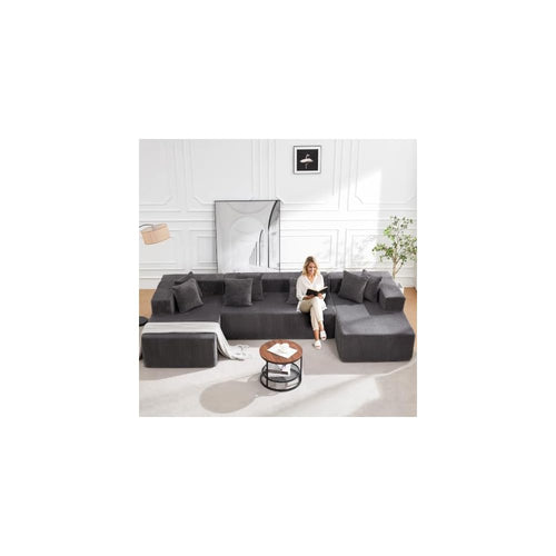 131" Cloud Sectional Modular Sofa, Boneless Couch for Living Room, Gray