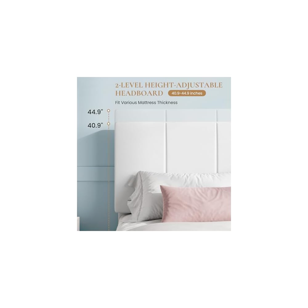 SHA CERLIN Queen Size Bed Frame, Velvet Upholstered Platform Bed, White