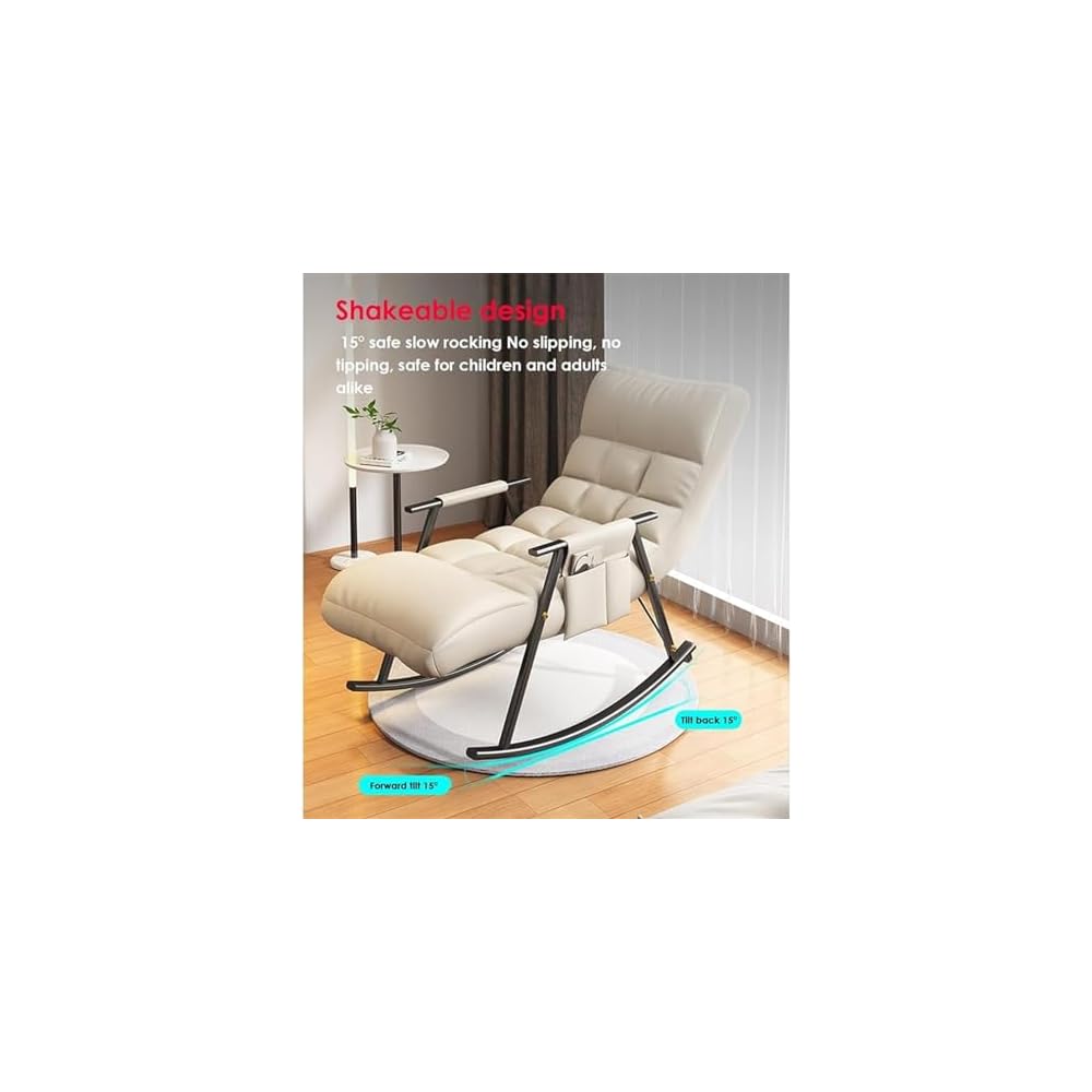 Modern Rocking Chair - Comfy Lounge Chair for Living Room & Bedroom, Stylish Armchair with Side Pockets, Light Grey Recliner for Relaxation