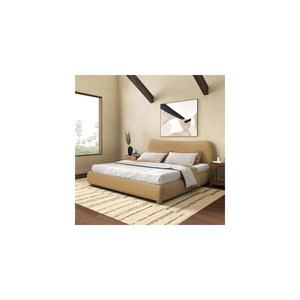 SAFAVIEH Couture Collection Beccarose Light Brown/Walnut Velvet Queen Size Bed