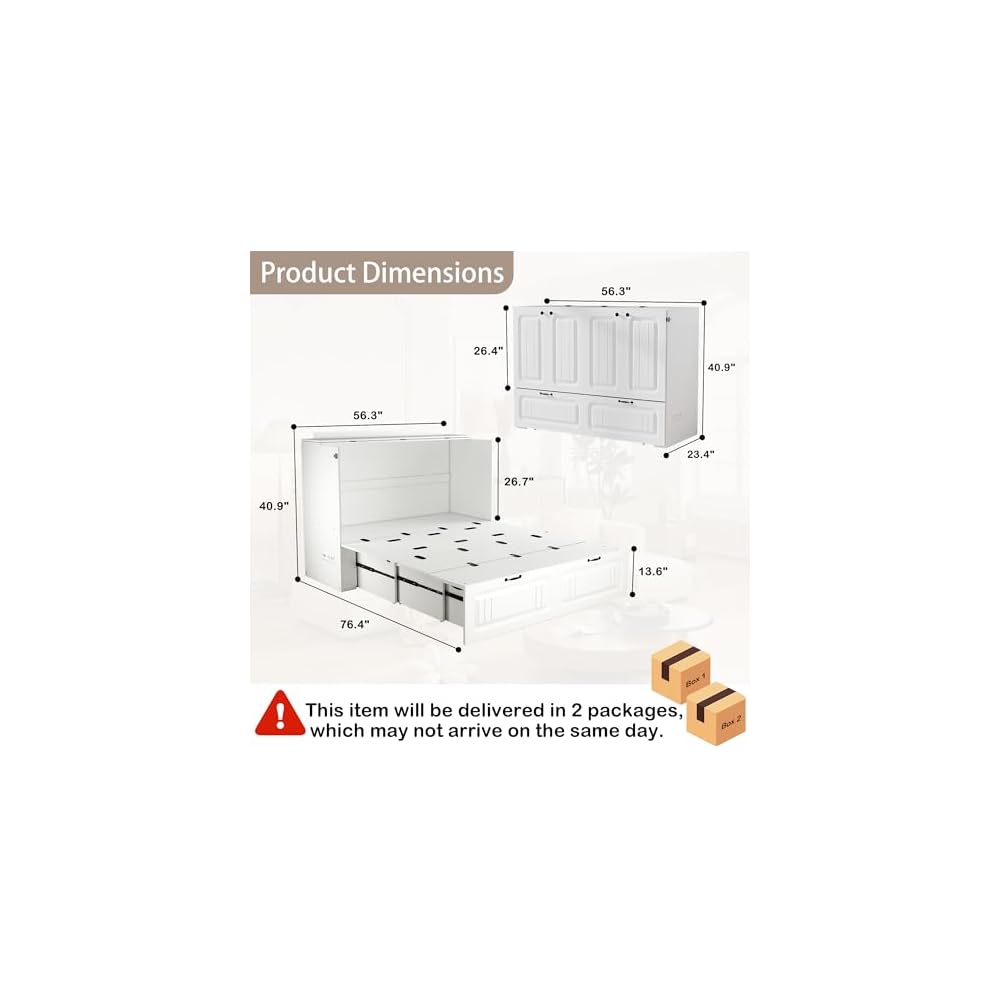 White Murphy Bed Cabinet Full, Space Saving Hideaway Bed