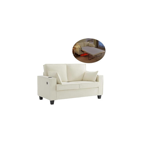 2-in-1 Pull Out Sofa Bed, 65" Full Size Sleeper Sofa, Corduroy Convertible Loveseat Sleeper for Living Room, Guest Room, Apartment, Home Office (Beige)