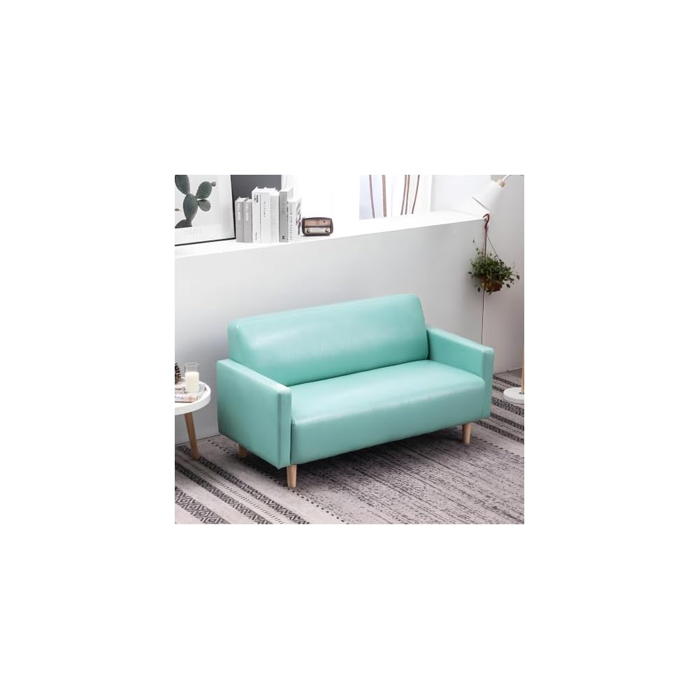 LITFAD Faux Wax Leather Loveseat Sofa, 2‑Seater Compact Couch, Lake Blue