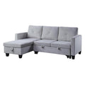 Pemberly Row Velvet Reversible Sleeper Sectional with Storage, Light Gray Upholstery, Pull-Out Bed, Foam Filled Cushions, Removable Back, Storage Chaise, Plastic Legs, Space-Saving Sofa for Living