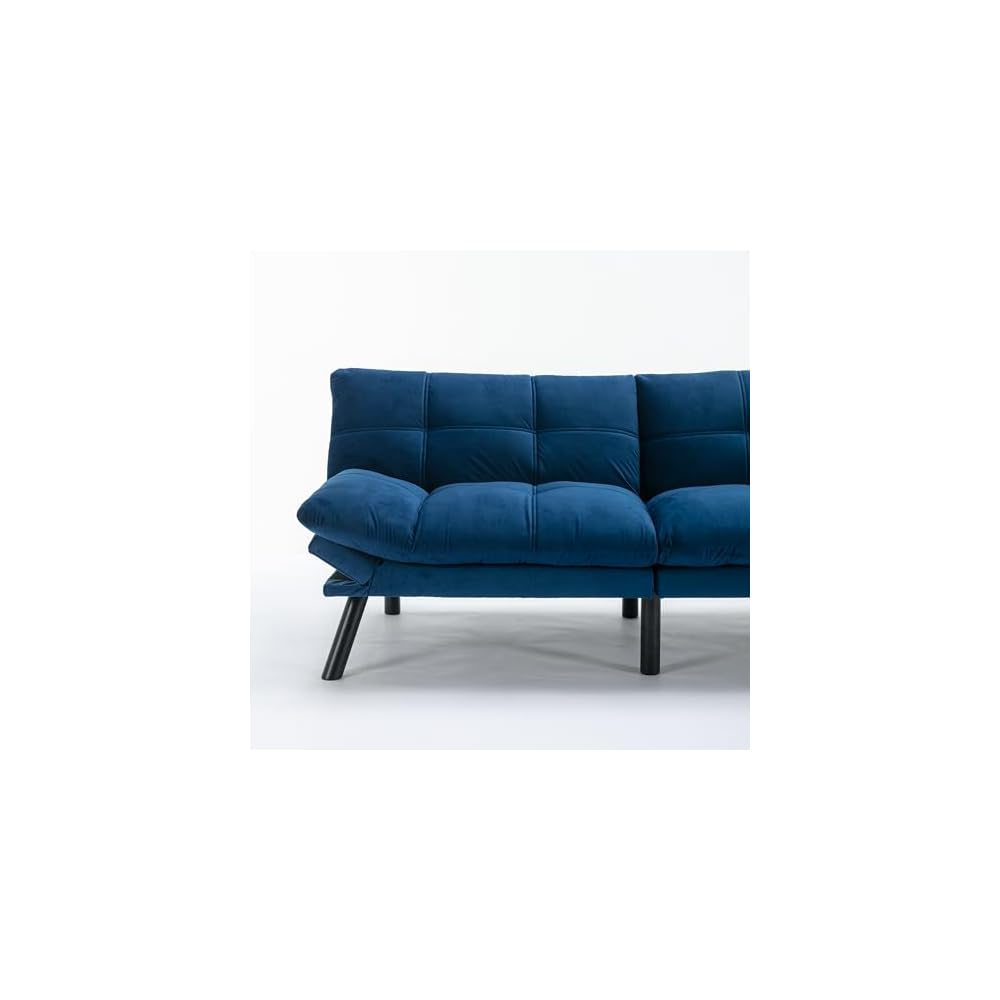 Modern Leather Convertible Folding Futon Couch Sofa Bed with Adjustable Armrest and Backrest, Couch Double Loveseat Sofa for Compact Living Space,Dorm,Game Studio,Apartment,Bedroom (Navy Blue)