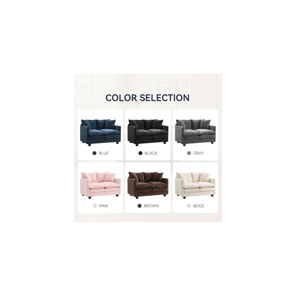 Loveseat Sofa, Soft Chenille Cloud‑Cushion Small‑Space Couch