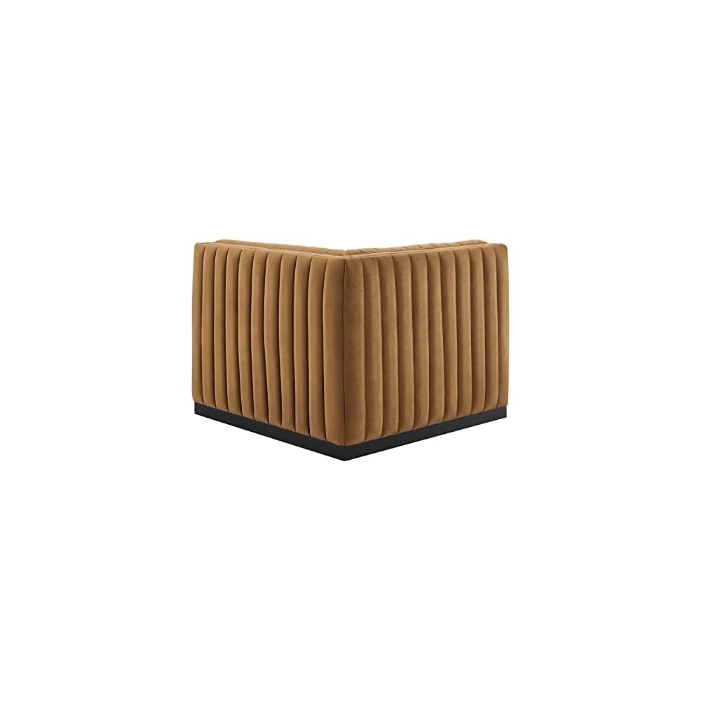 Modway Conjure Channel Tufted Upholstered Performance Velvet Sectional Sofa Left Corner Chair in Black Cognac
