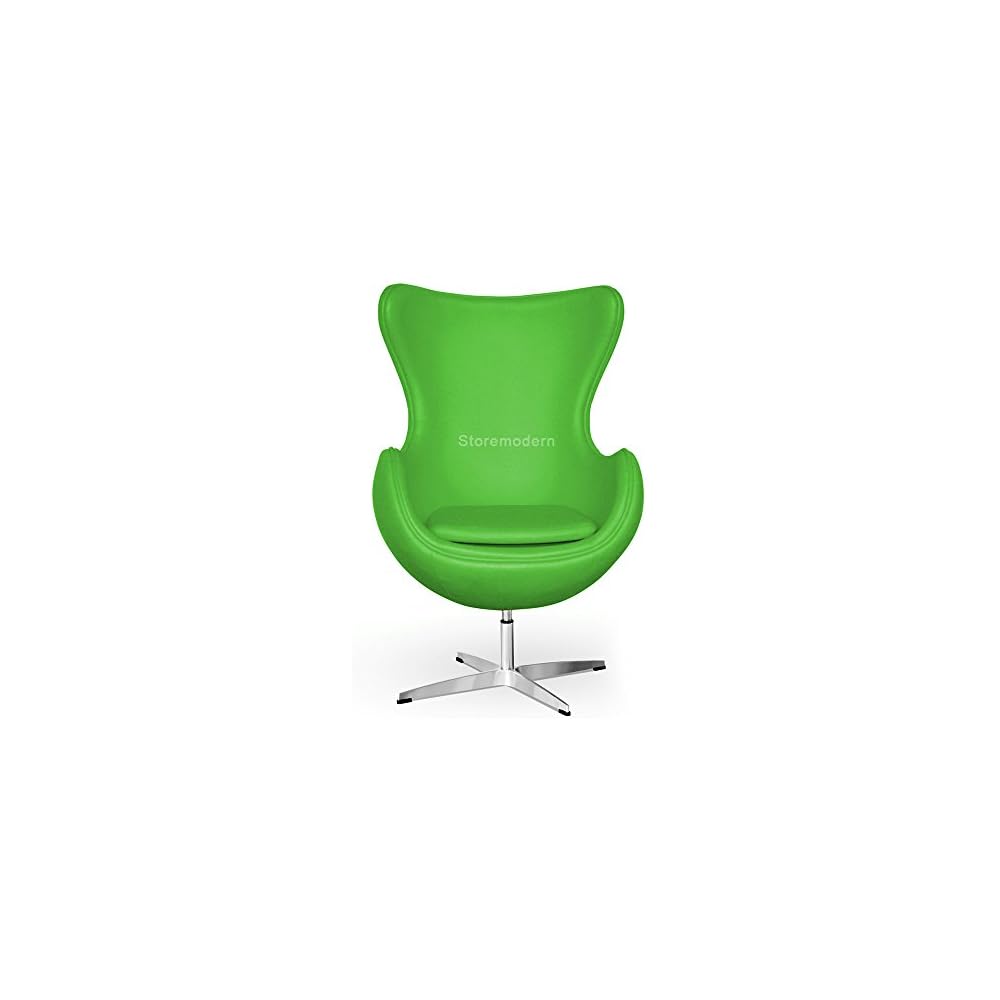 Arne Jacobsen Egg Chair, Available in Leatherette or Cashmere, Heavy Duty Steel Base (4-Spoke), 5 Color Options: White, Black, Red, Green, Orange and Rose Pink (Green (Leatherette))