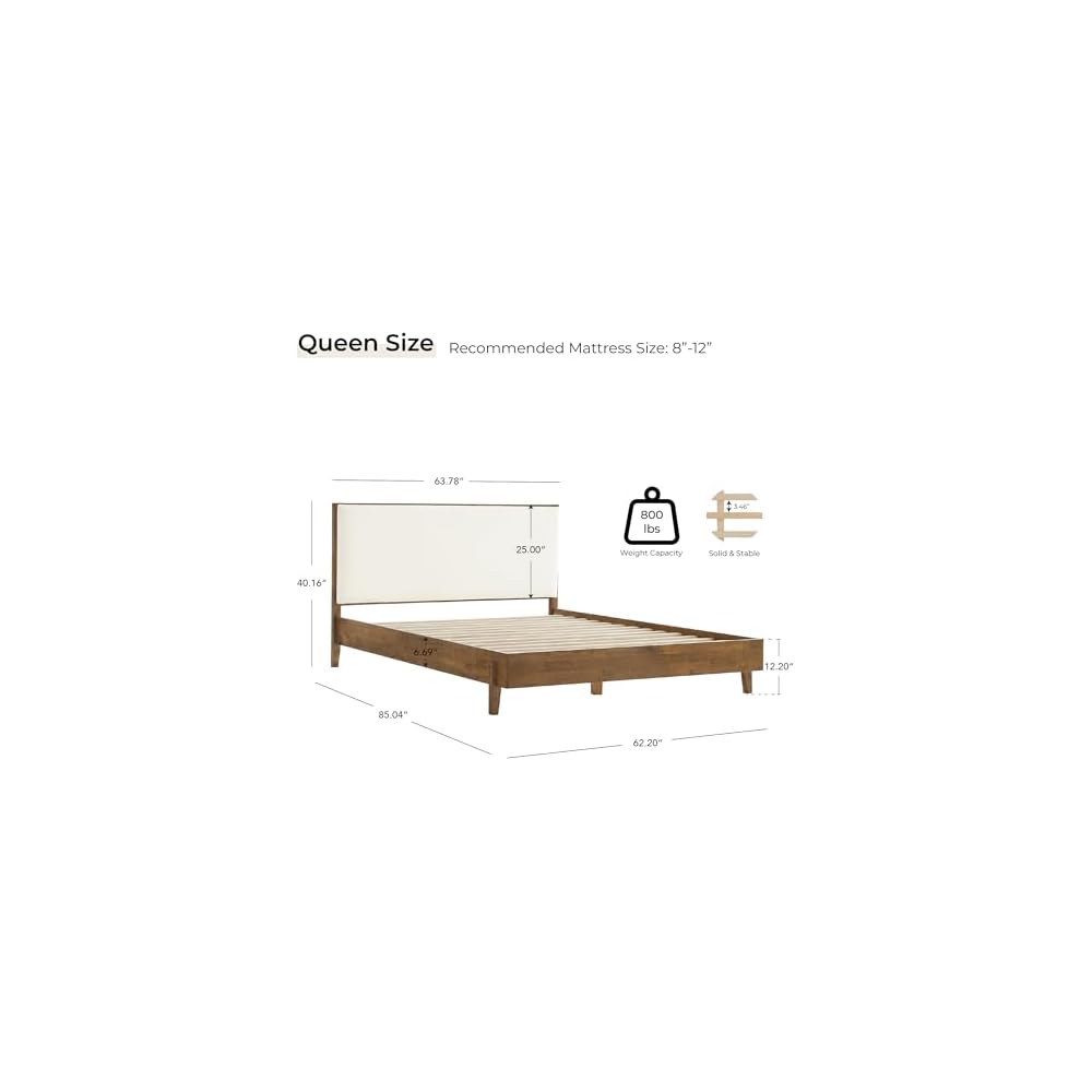 CHITA Queen Size Platform Bed, with Boucle Upholstered Headboard, Walnut