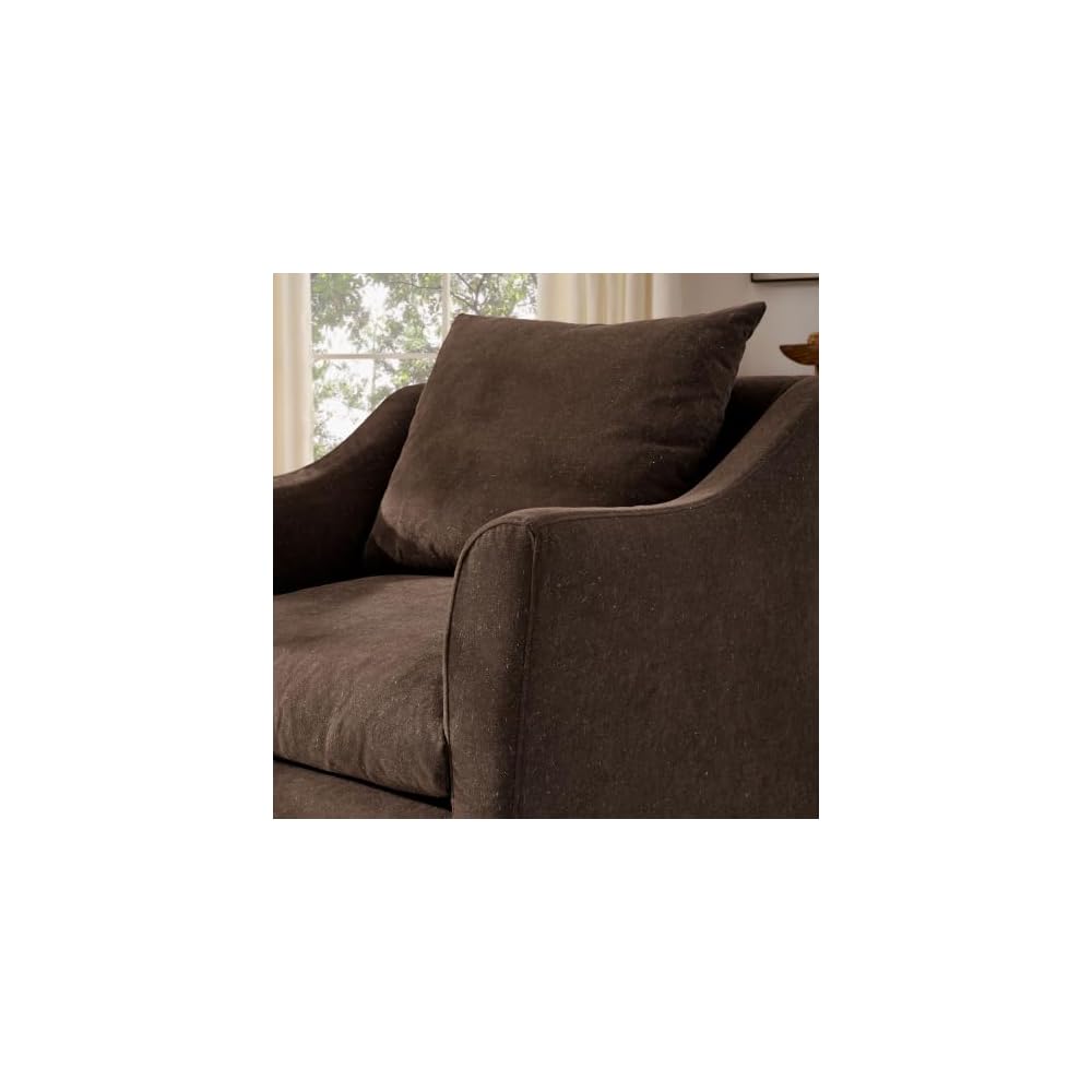 Modway Somerset Modern Slipcovered Linen Blend Accent Chair in Cocoa – Deep Seat Upholstered Armchair with Sloped Arms – Contemporary Fabric Living Room Chair