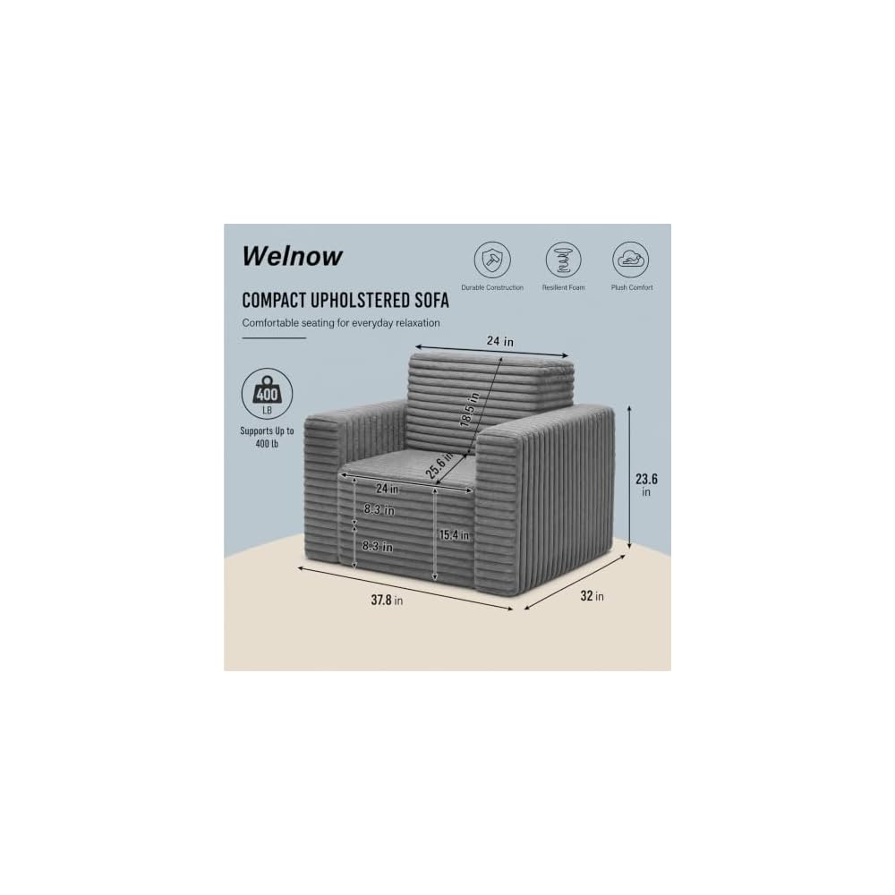 Welnow Folding Sofa Bed with Ottoman,2-in-1 Boneless Sofa Chair,Dark Grey