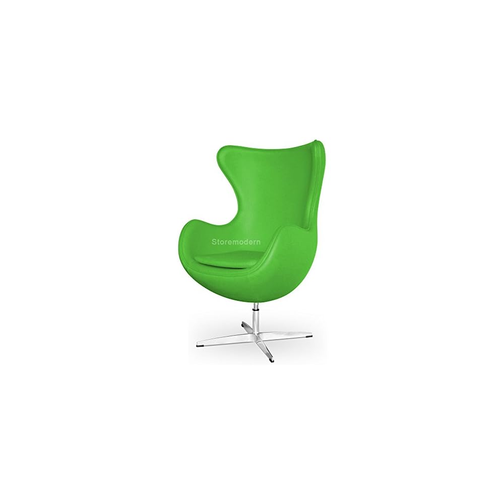 Arne Jacobsen Egg Chair, Available in Leatherette or Cashmere, Heavy Duty Steel Base (4-Spoke), 5 Color Options: White, Black, Red, Green, Orange and Rose Pink (Green (Leatherette))