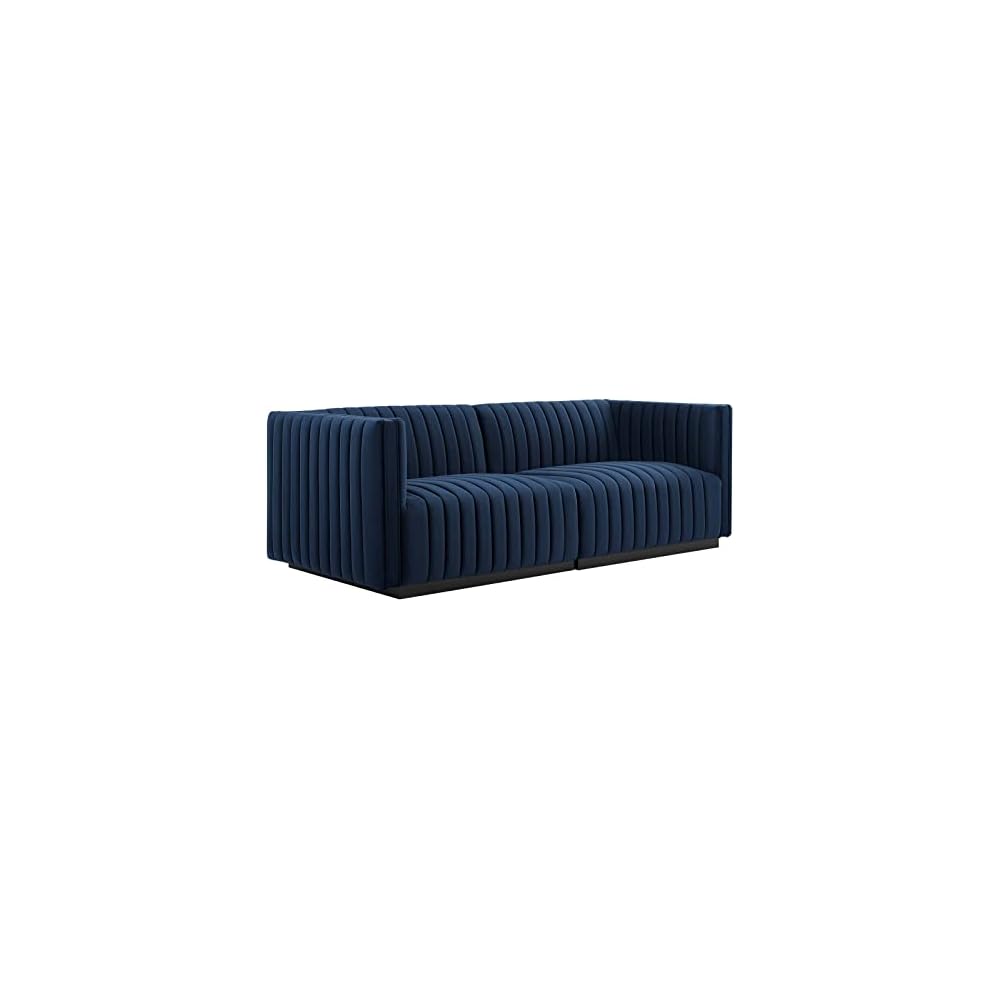 Modway Conjure Channel Tufted Upholstered Performance Velvet Sectional Sofa Left Corner Chair in Black Cognac