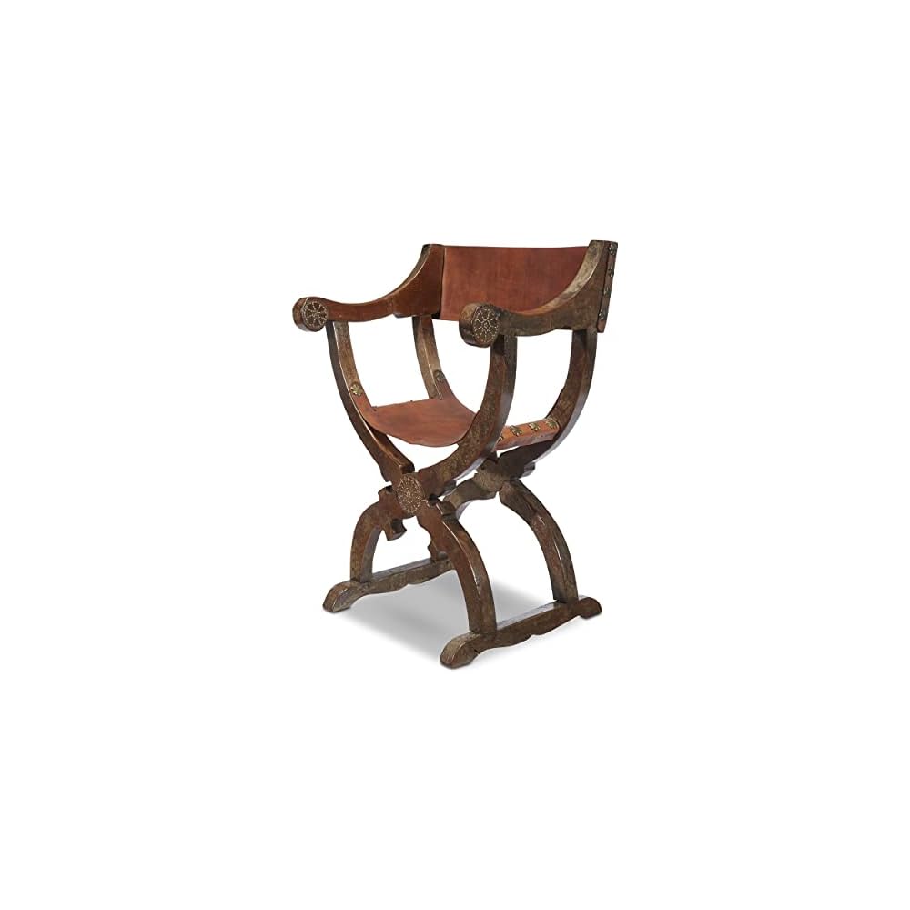 ARTIZANSTORE Antique Medieval Savonarola Arm Chair Home and Office Decor Wooden Furniture