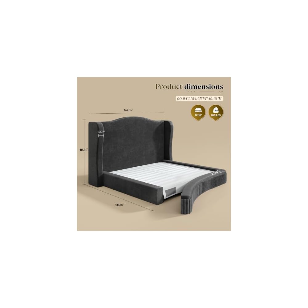 Homkdom 49" Cloud Bed Frame King Size with Tall Wingback Headboard
