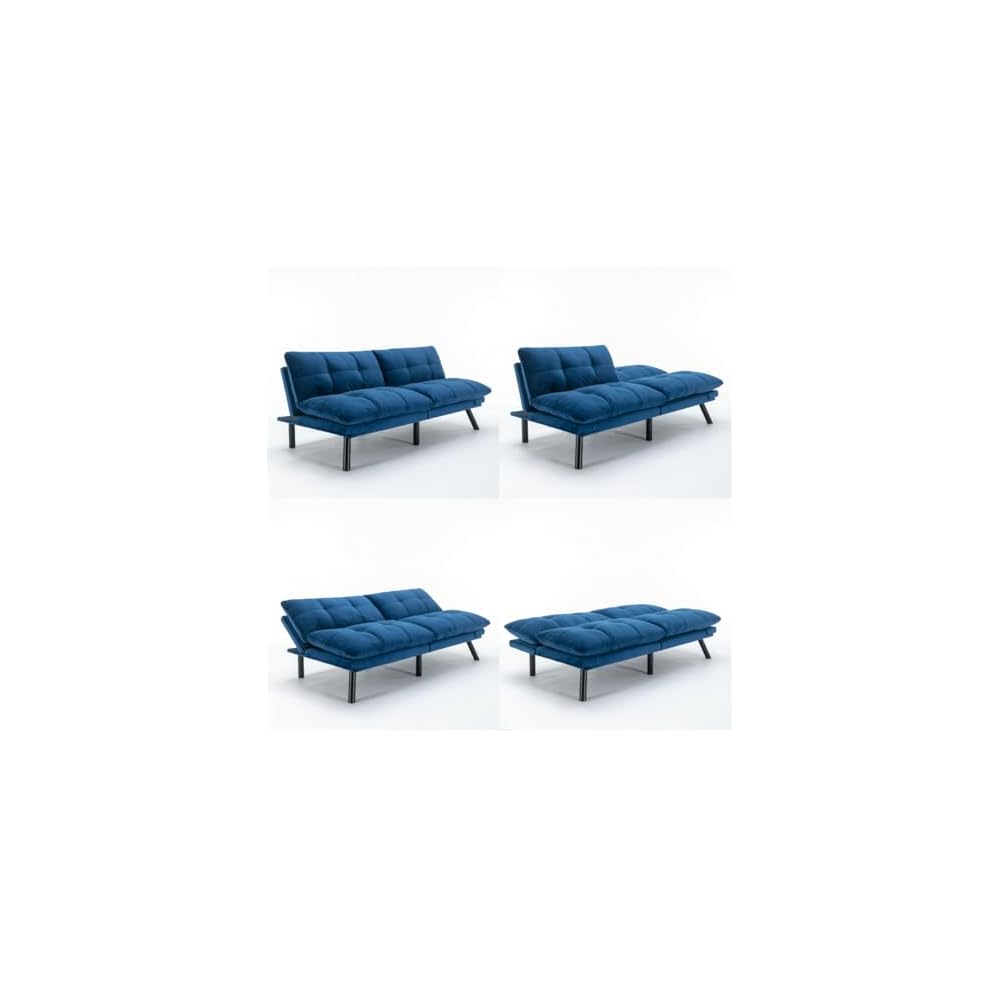 Modern Leather Convertible Folding Futon Couch Sofa Bed with Adjustable Armrest and Backrest, Couch Double Loveseat Sofa for Compact Living Space,Dorm,Game Studio,Apartment,Bedroom (Navy Blue)