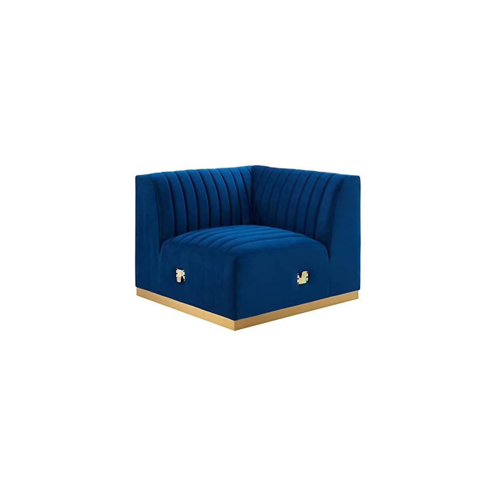 Modway Conjure Channel Tufted Upholstered Performance Velvet Sectional Sofa Left Corner Chair in Black Cognac